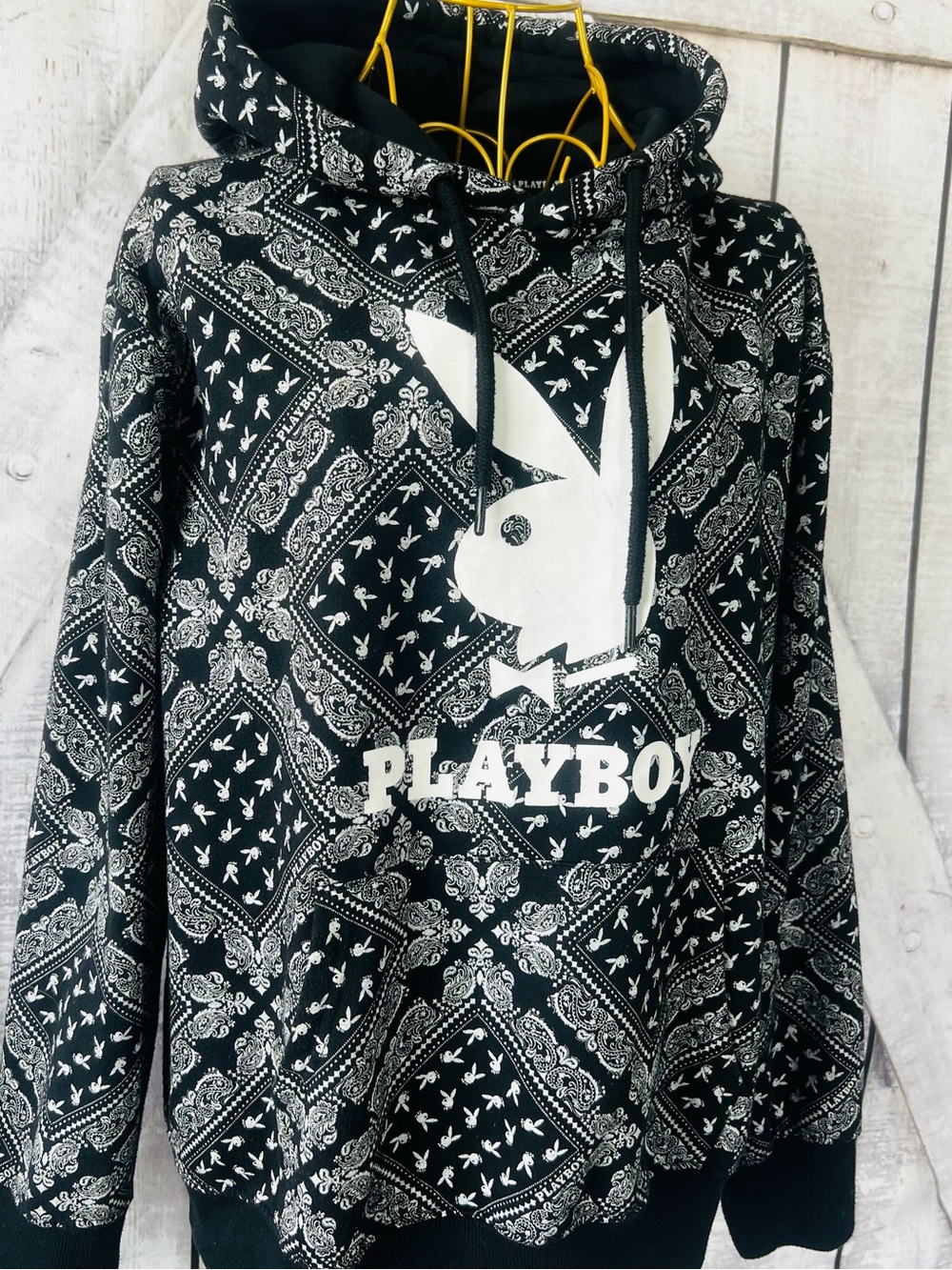 PLAYBOY Black & White Bandana  Hoodie with Large Bunny Logo *authentic